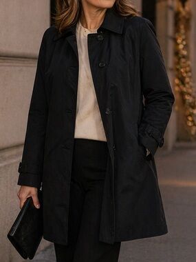 Pendleton Black Trench Coat Womens Size 8 Belted Classic Coat